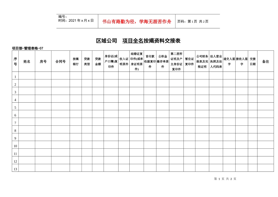 管理表格07按揭资料交接表(开发商或银行)[1]_第1页