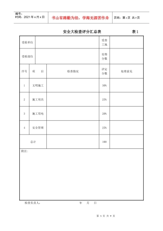 安全大检查评分汇总表 表1