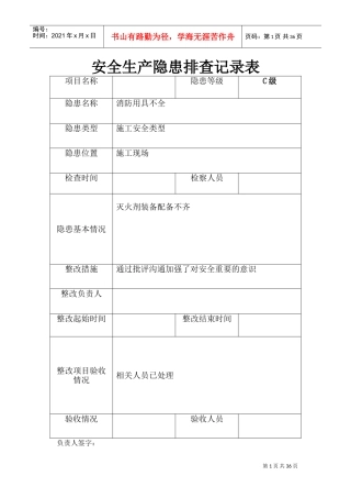 安全隐患排查记录表(DOC34页)
