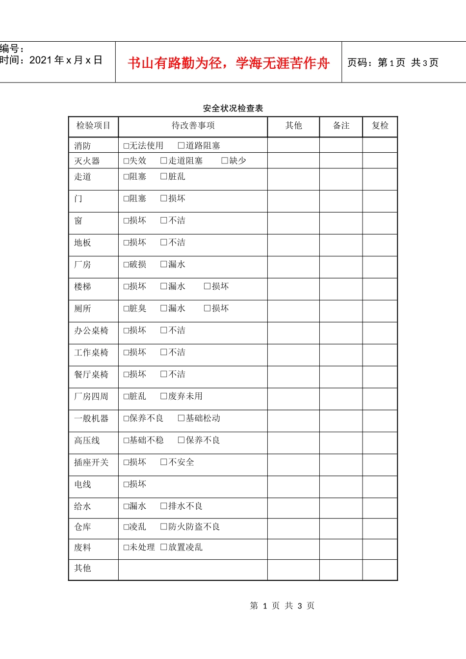 66安全状况检查表_第1页