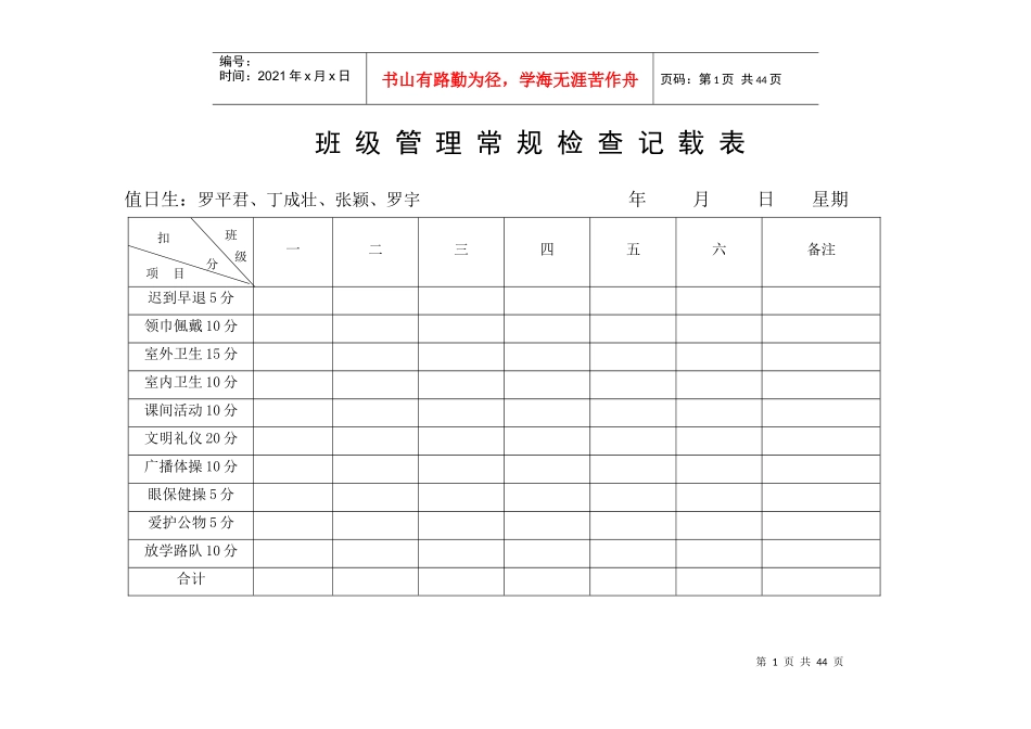 班级管理常规检查记载表_第1页