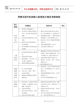 常熟市医疗机构核心制度执行情况考核细则doc-常熟市卫生