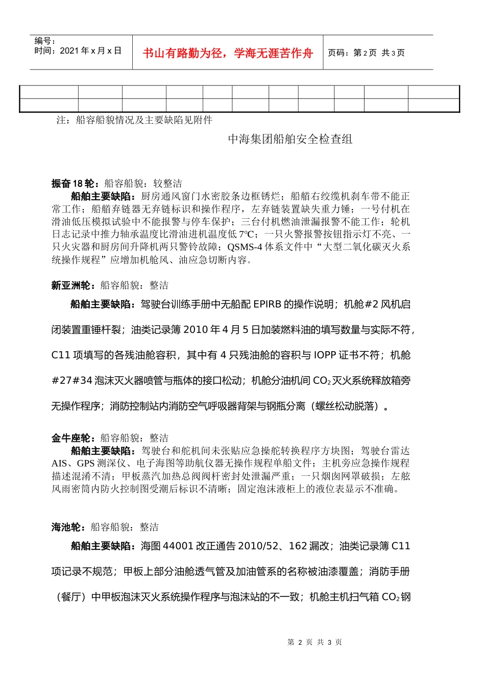 中海集团船舶安全检查报表第20期XXXX年5月26日—6_第2页