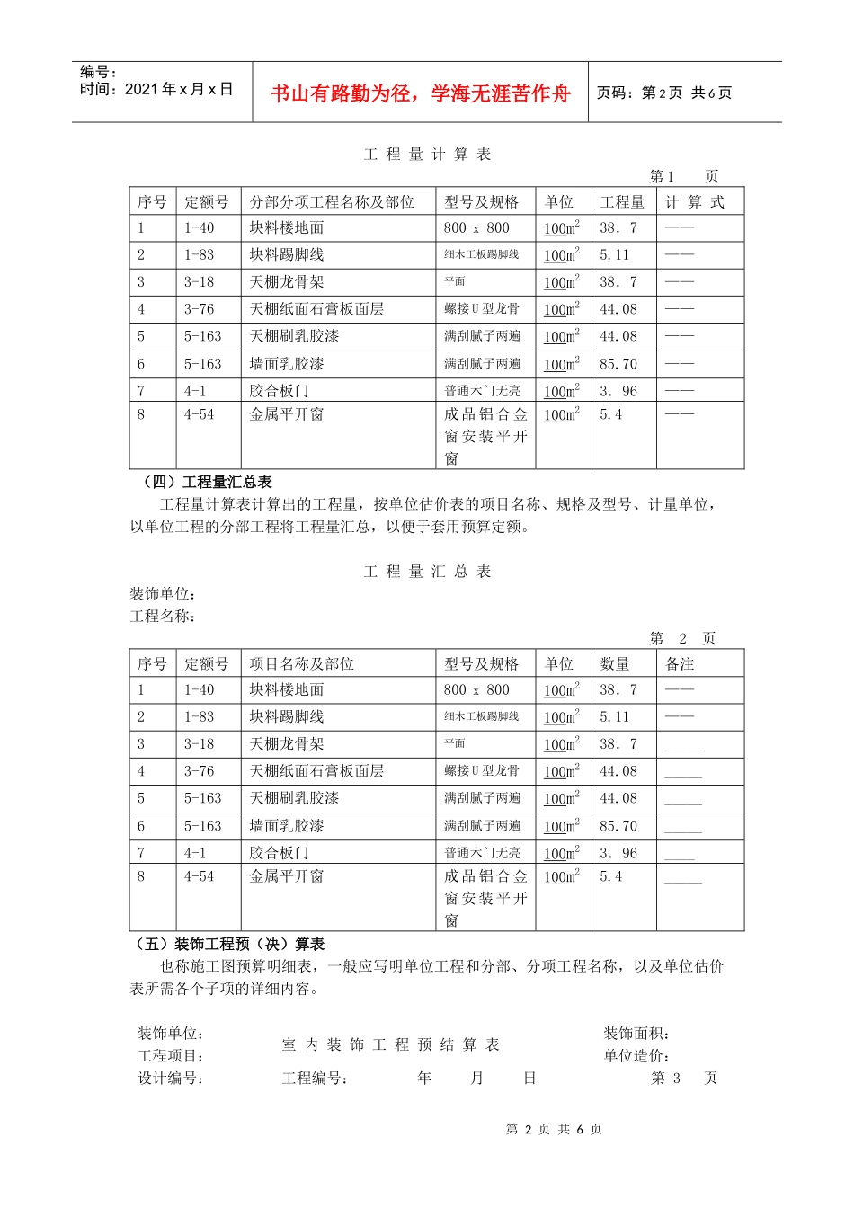 装饰工程预算书空表(6)_第2页
