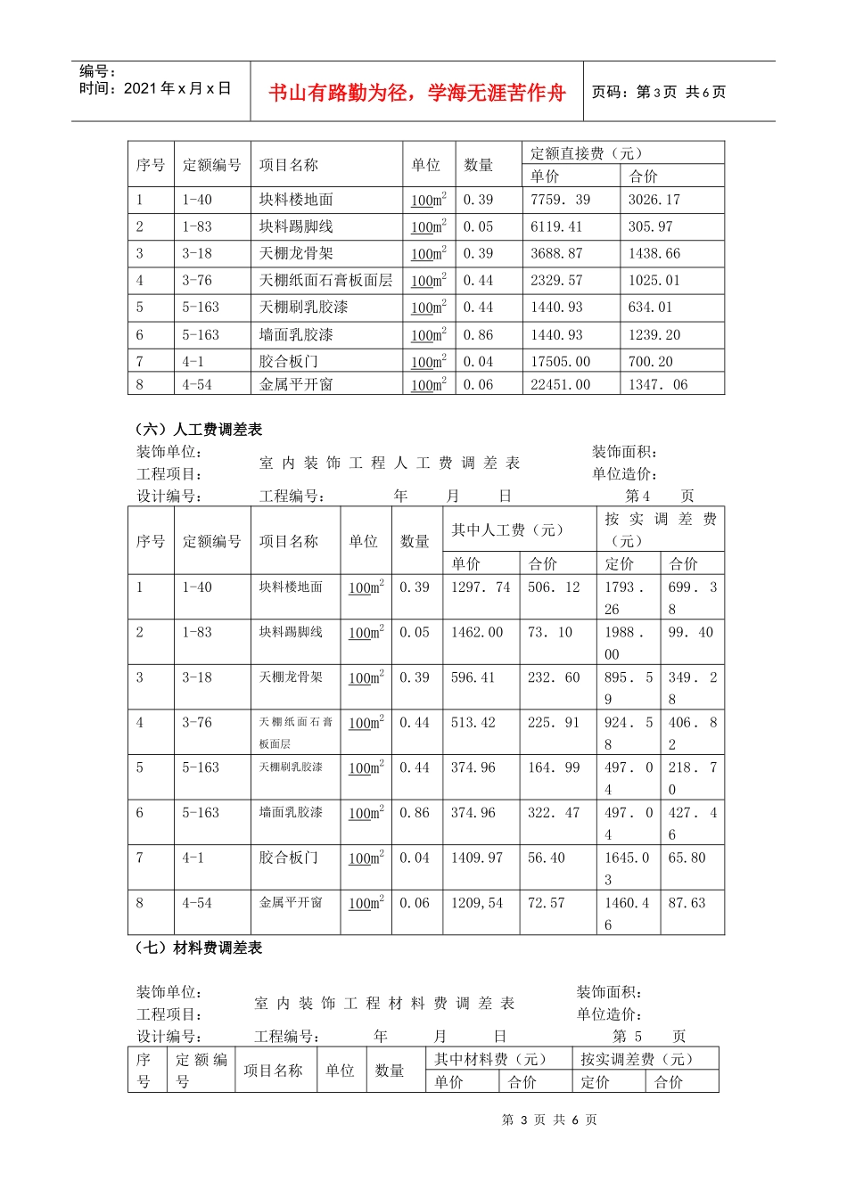 装饰工程预算书空表(6)_第3页