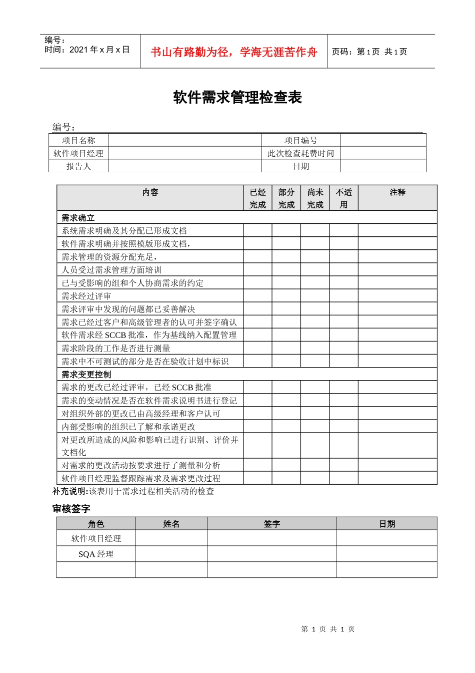 06软件需求管理检查表_第1页
