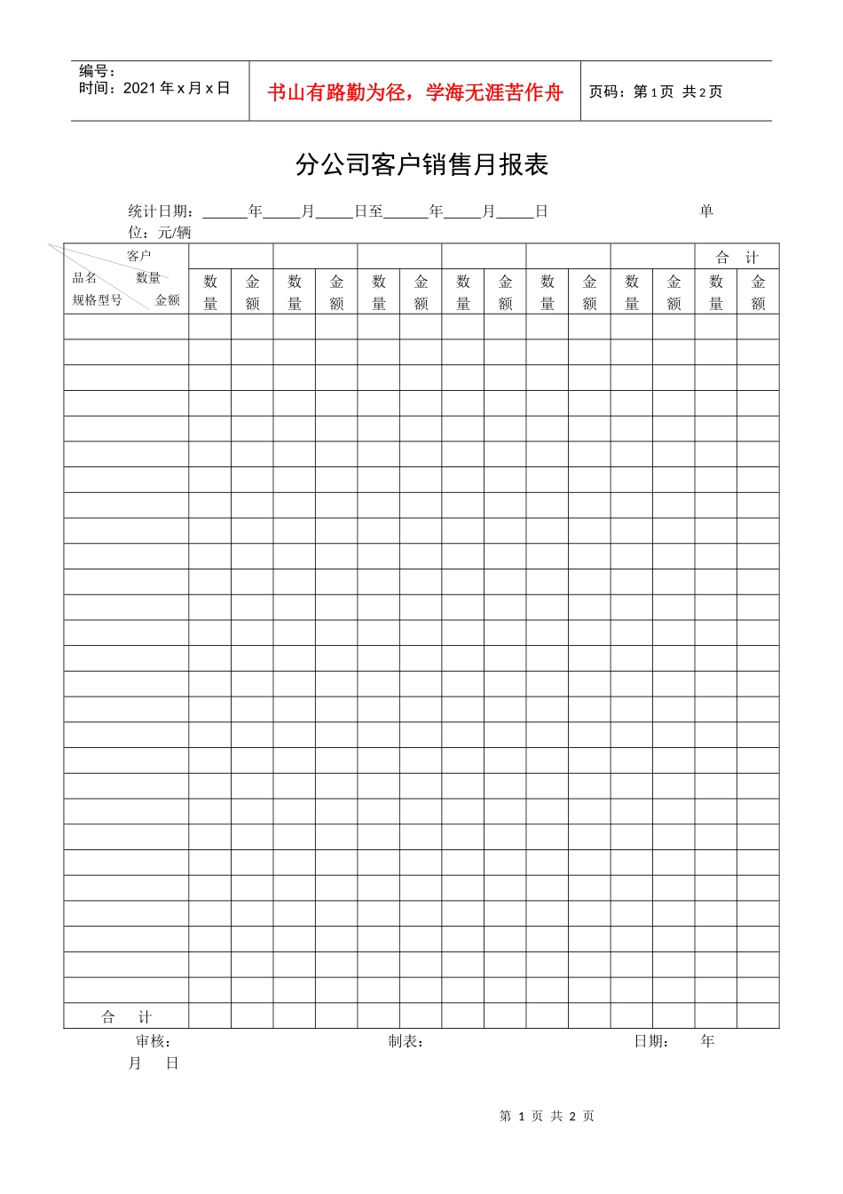 分公司客户销售月报表_第1页
