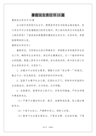 暑假安全责任书15篇