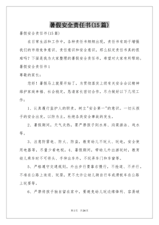 暑假安全责任书(15篇)