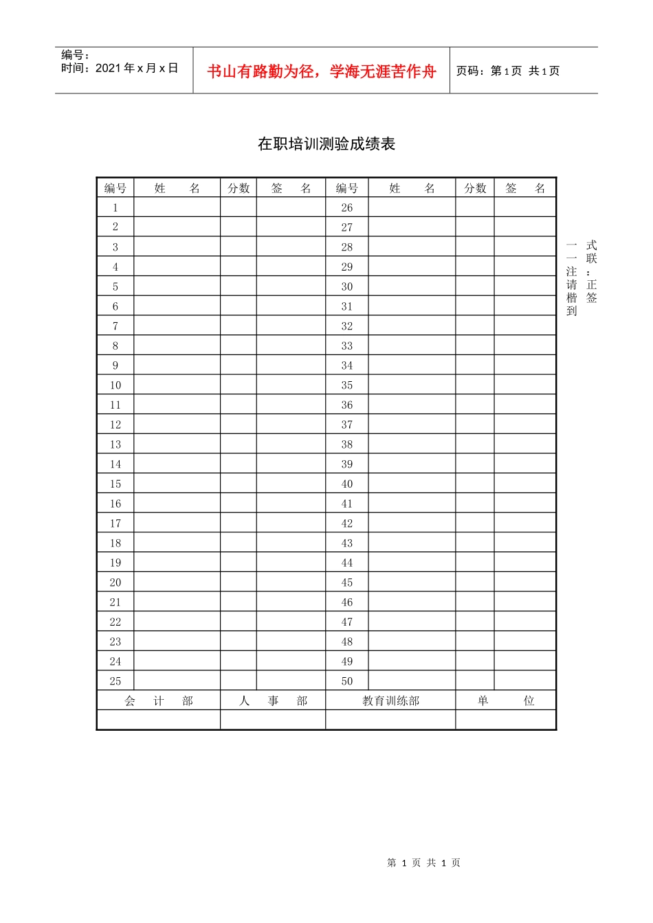 在职培训测验成绩表_第1页
