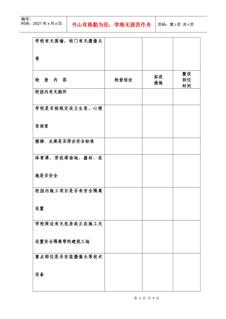 学校安全检查记录表_第3页