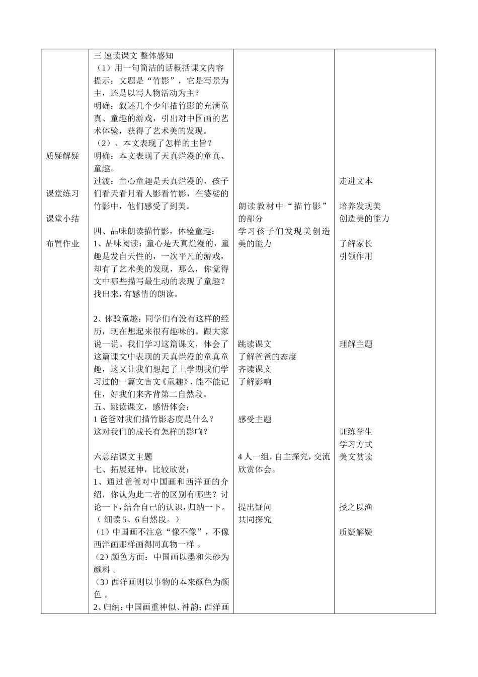 竹影_表格教案_课改教案_教学设计_第2页