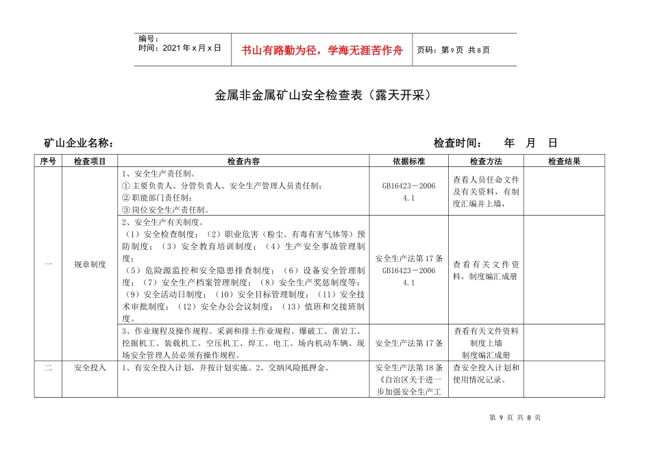 露天开采安全检查表_第1页