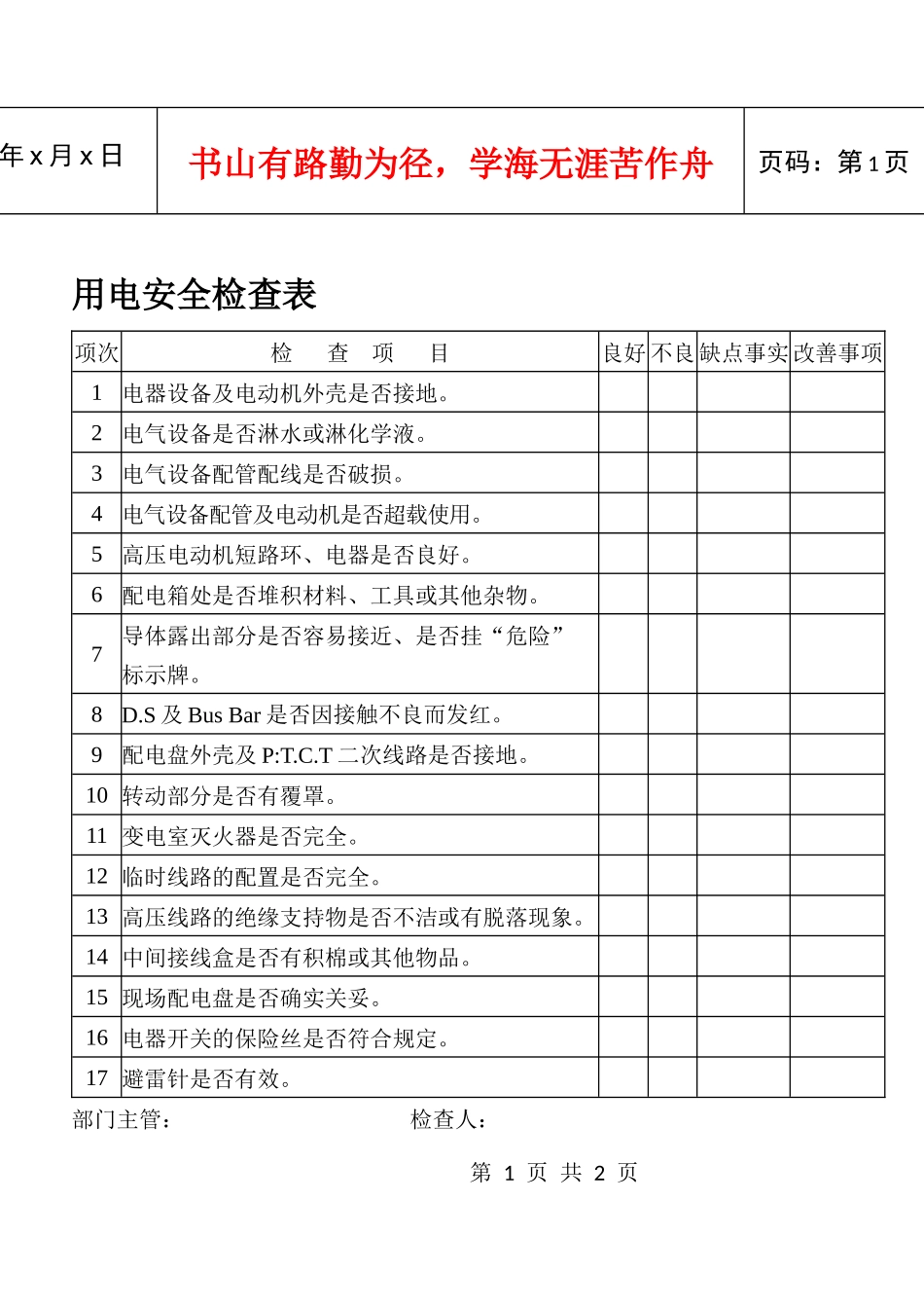 用电安全检查表_第1页