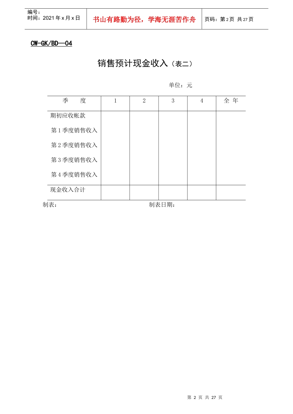 现代企业全面预算表_第2页