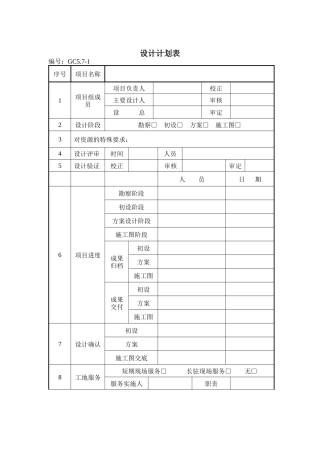 建筑设计企业设计计划表