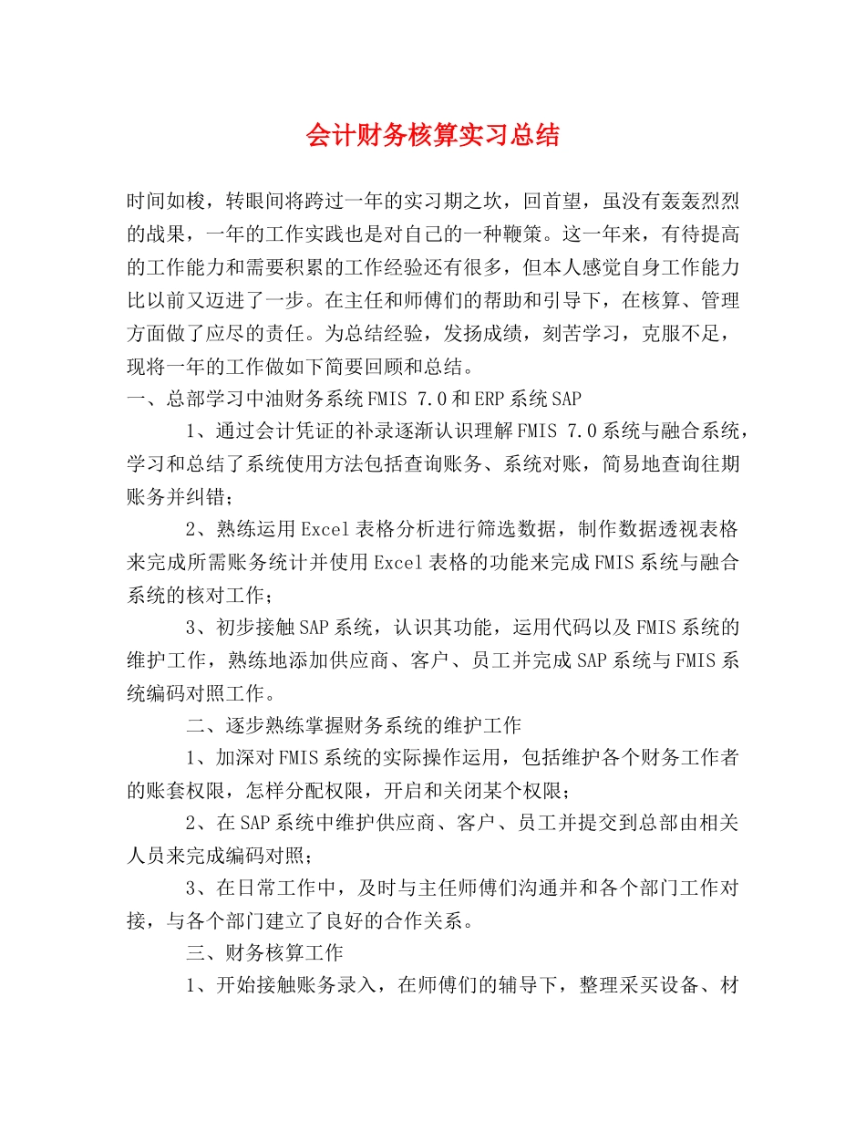 会计财务核算实习总结 _第1页