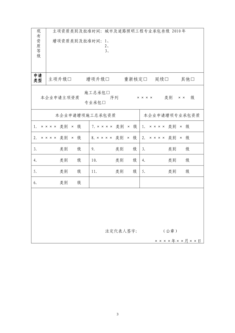 城市道路照明施工资质申请表_第3页
