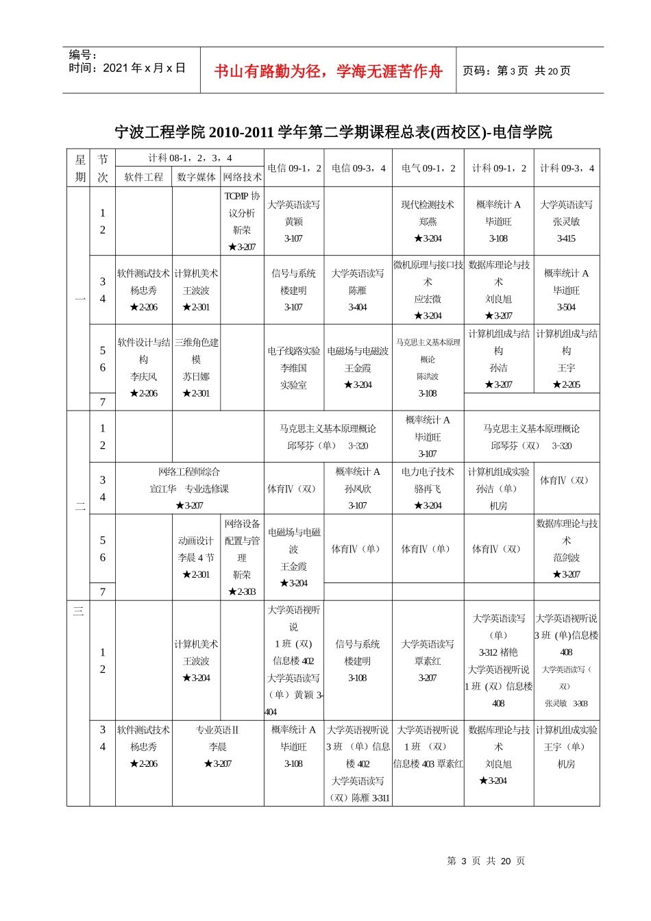 宁波工程学院西校区课表XXXX 02 19_第3页