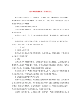 会计试用期满转正工作总结范文 
