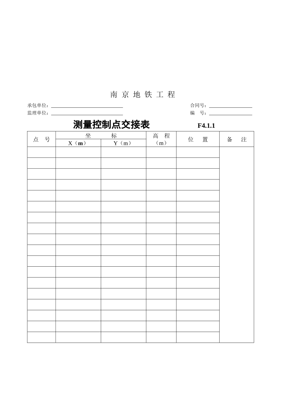 南京地铁工程测量控制点汇总表_第1页