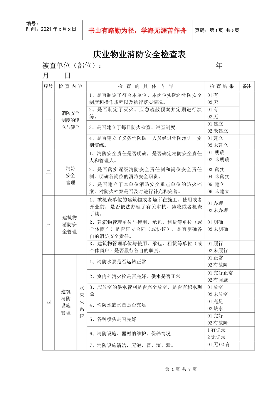 消防安全检查表_第1页