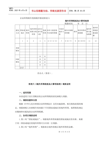 企业所得税年度纳税申报表附表六
