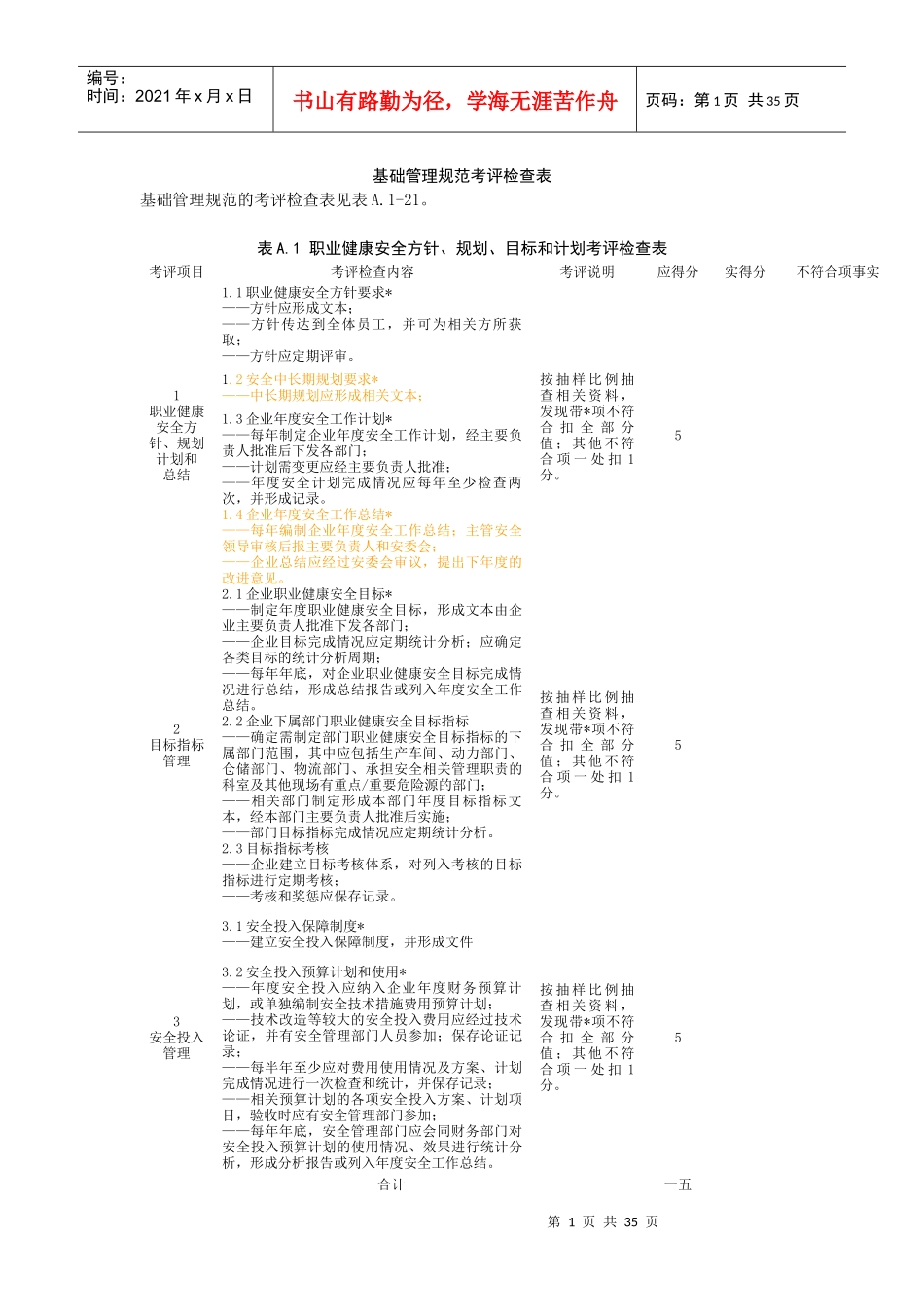 基础管理规范考评检查表_第1页