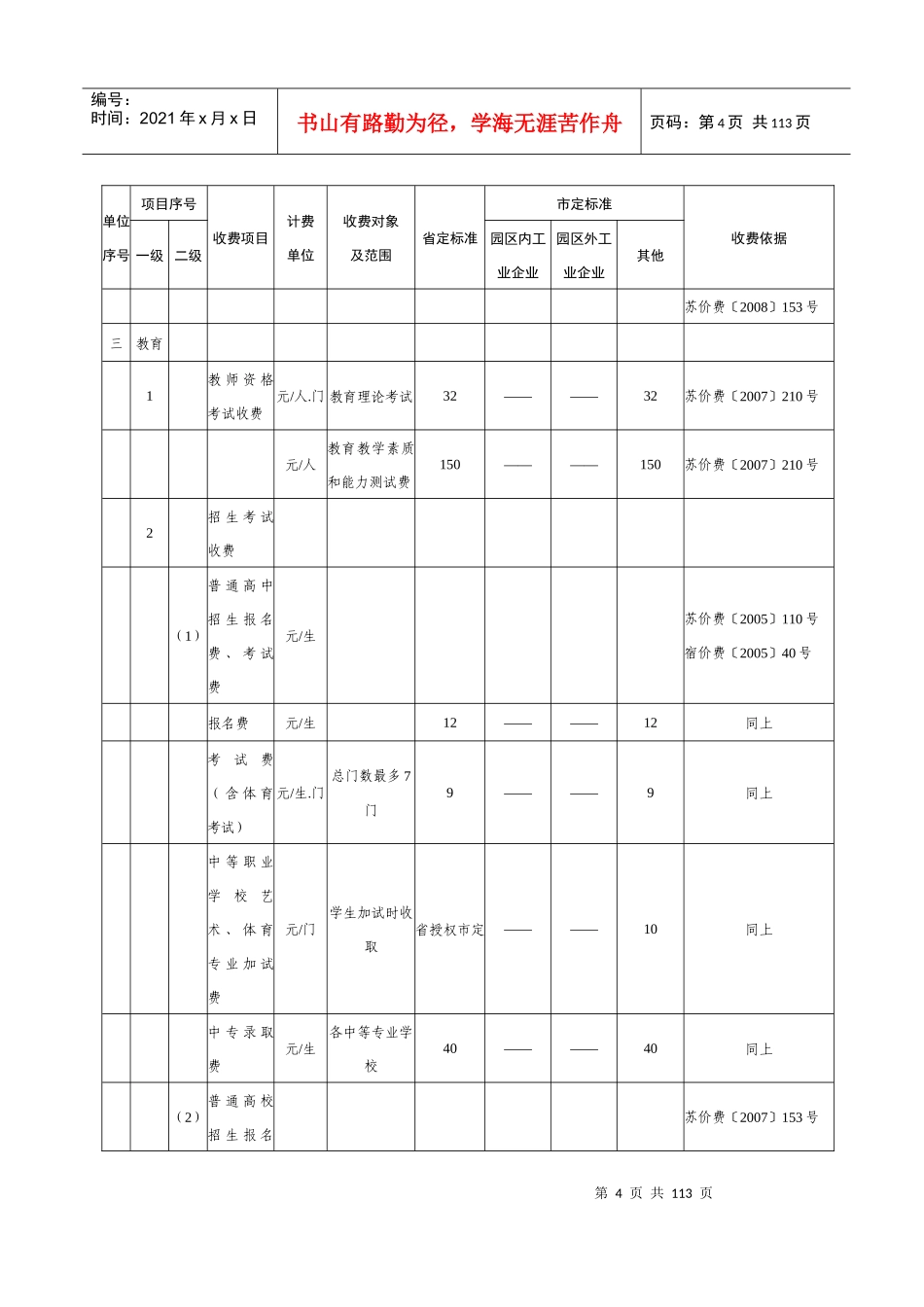 市直行政事业性收费项目和标准一览表_第2页