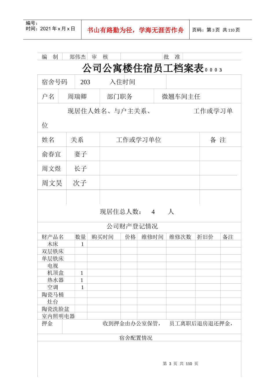 某公司公寓楼住宿员工档案表_第3页
