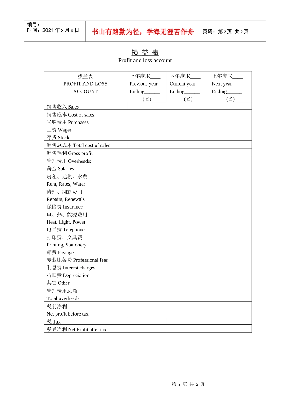 公司损益管理表_第2页