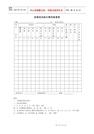 促销活动执行情况检查表