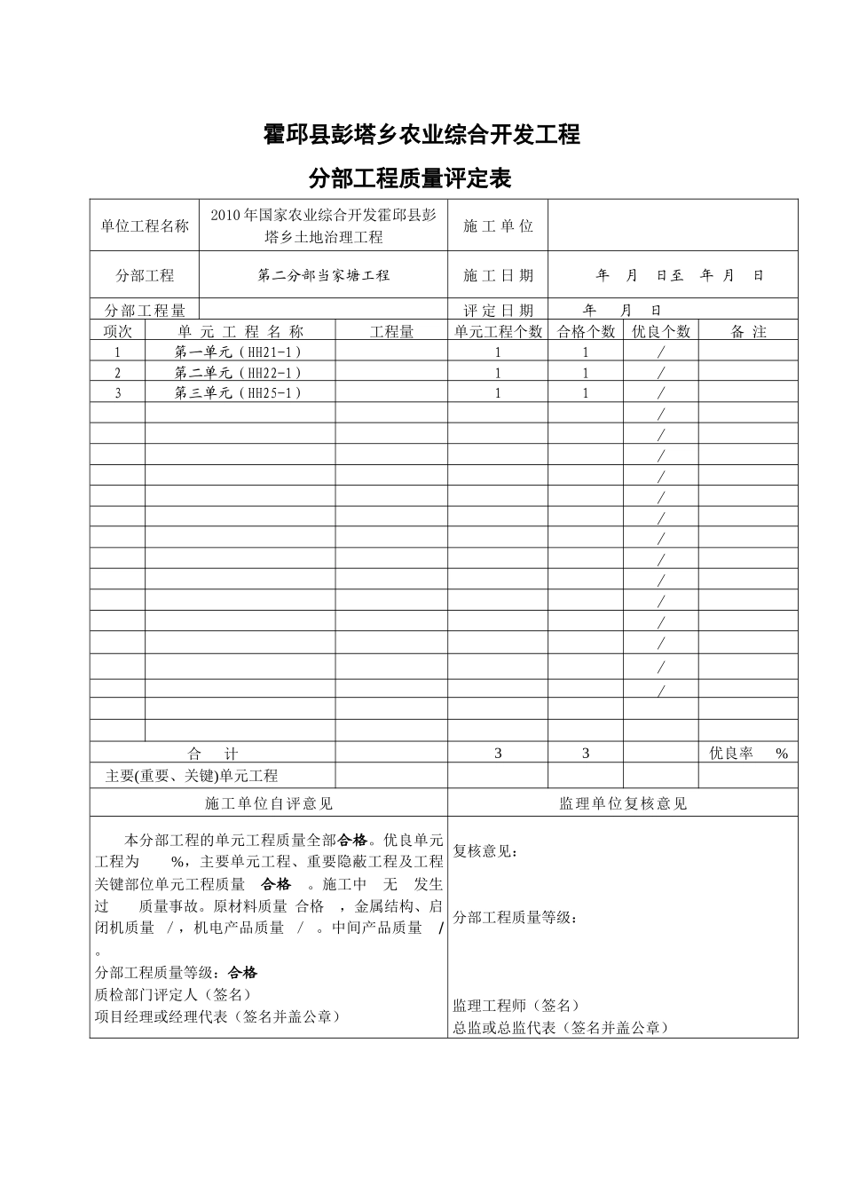 当家塘评定表(土地治理工程)_第1页