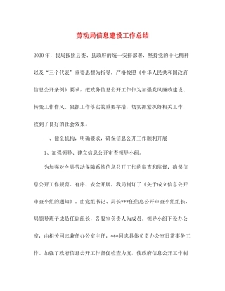 劳动局信息建设工作总结