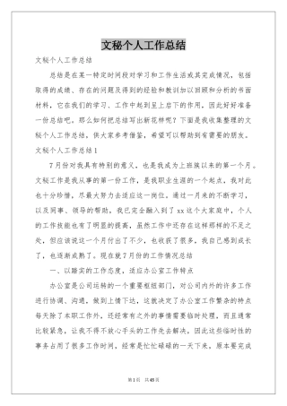 文秘个人工作参考总结