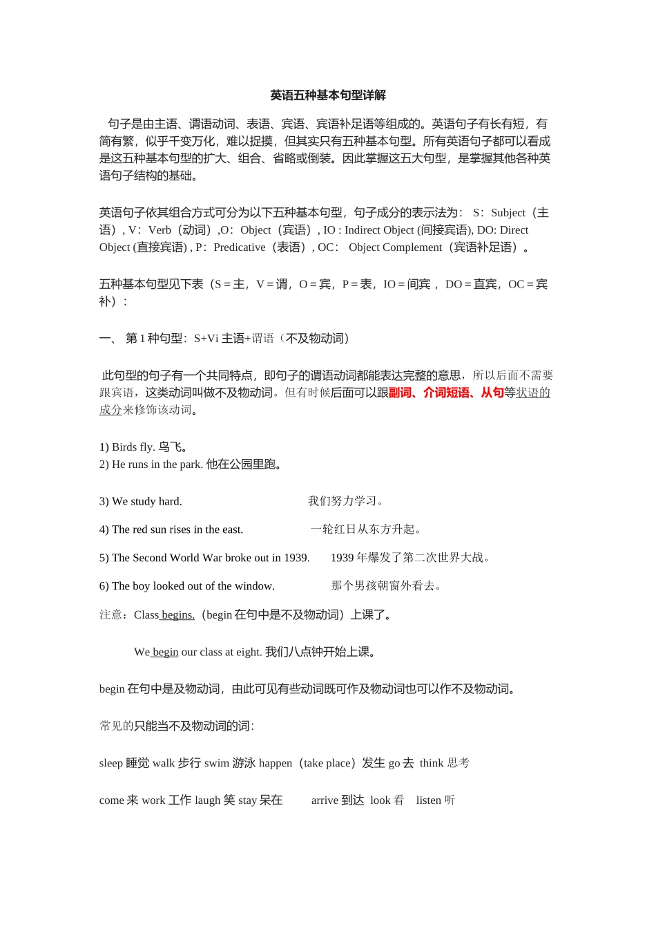 英语五种基本句型详解_第1页