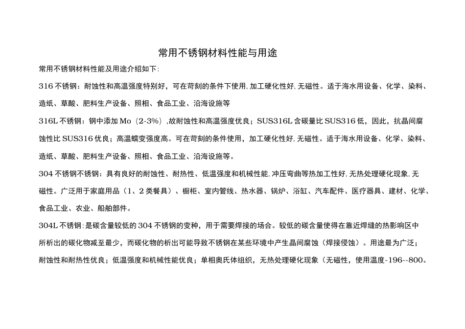 常用不锈钢材料性能与用途_第1页