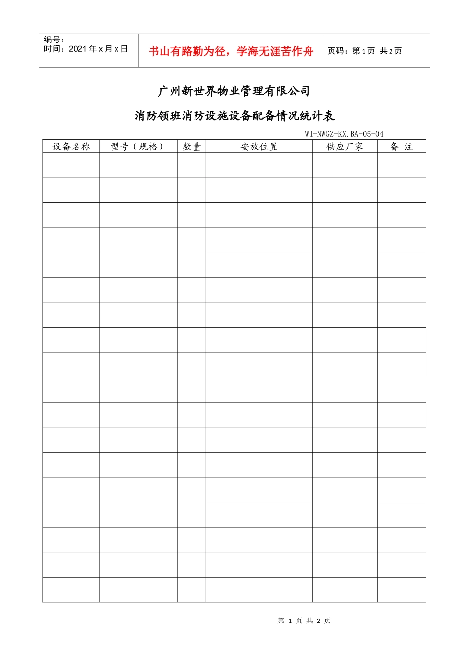 消防领班消防设施设备配备情况统计表_第1页