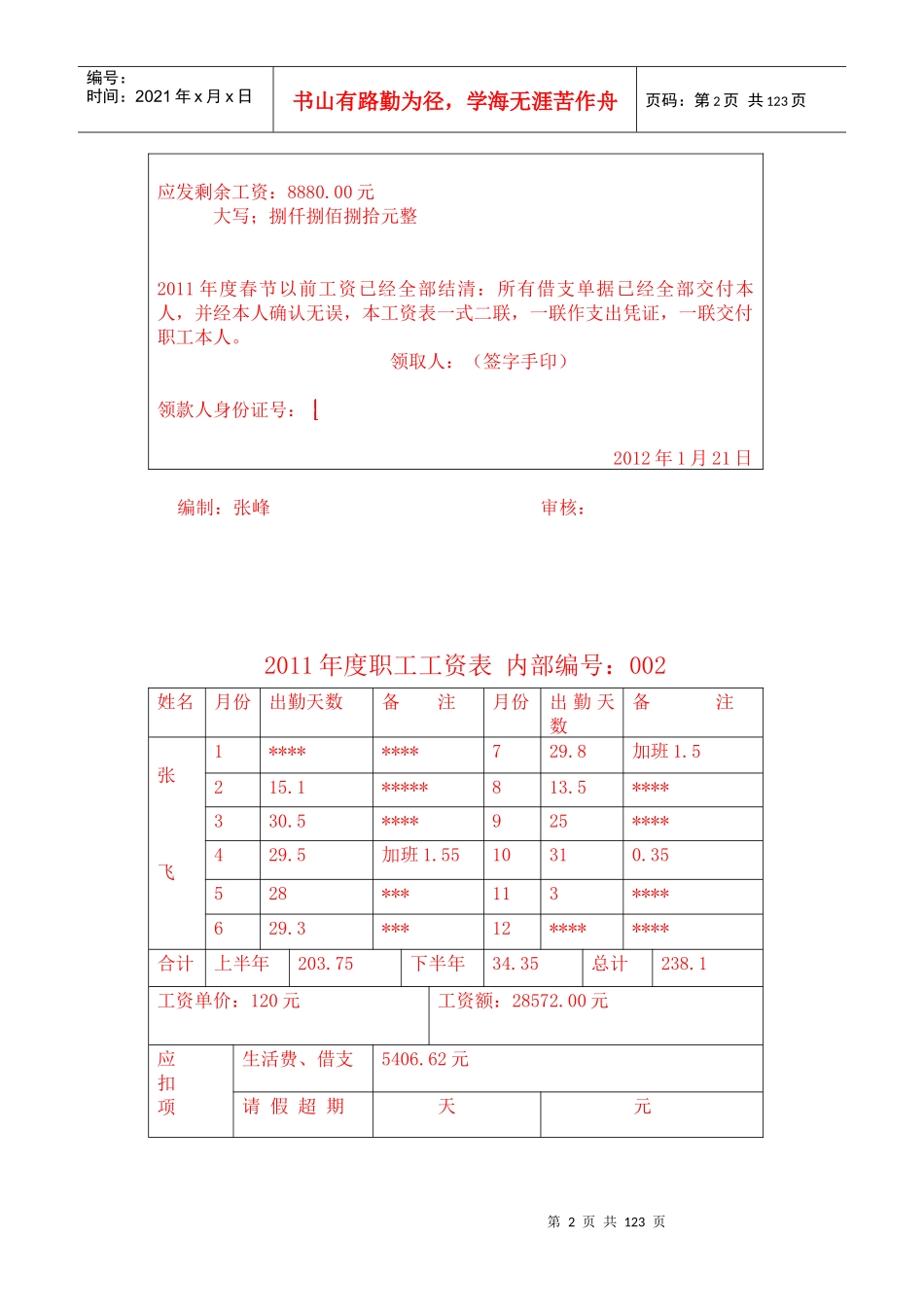 某企业年度职工工资表_第2页