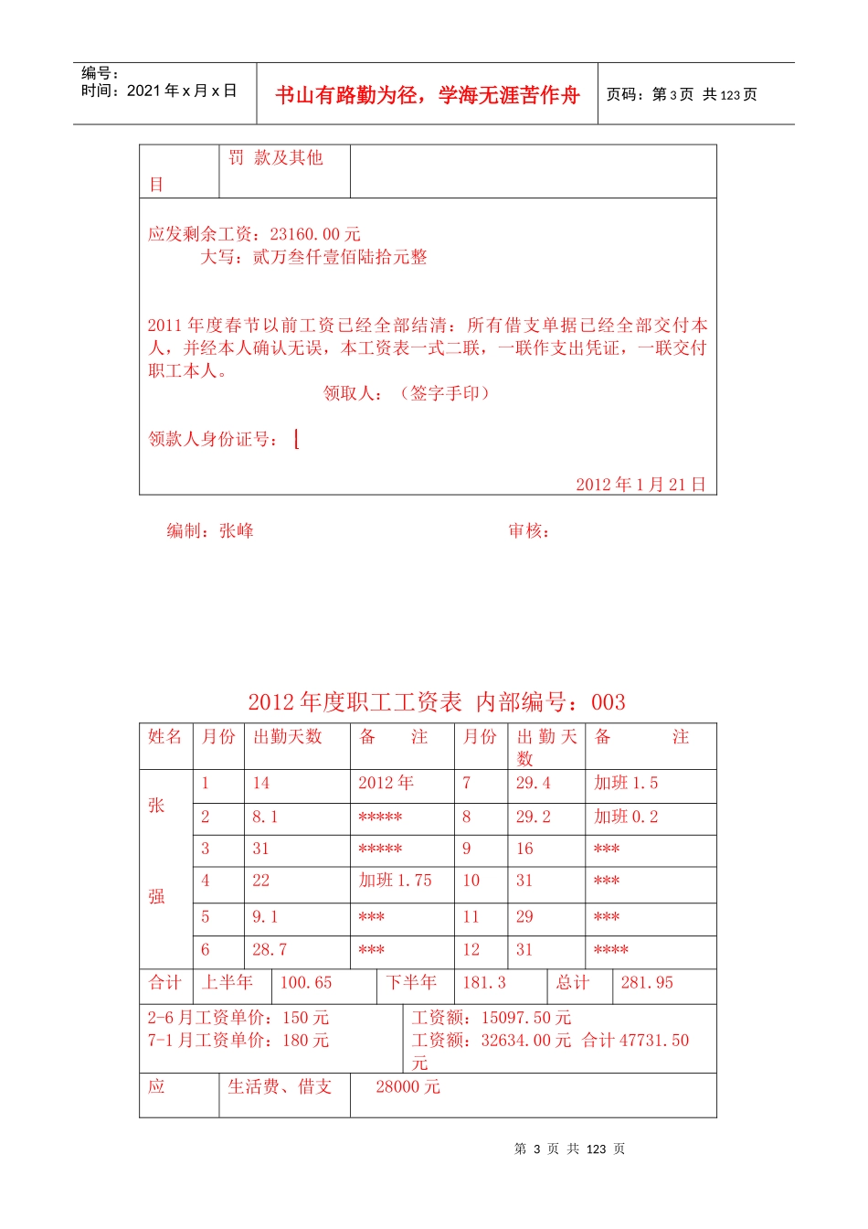 某企业年度职工工资表_第3页