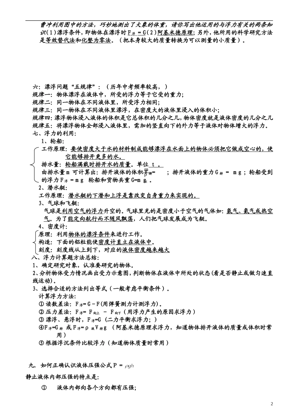 浮力压强(复习提纲+经典习题+练习)附答案(2)_第2页