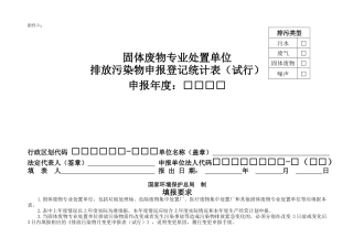 固体废物专业处置单位排放污染物申报登记统计表(试行)