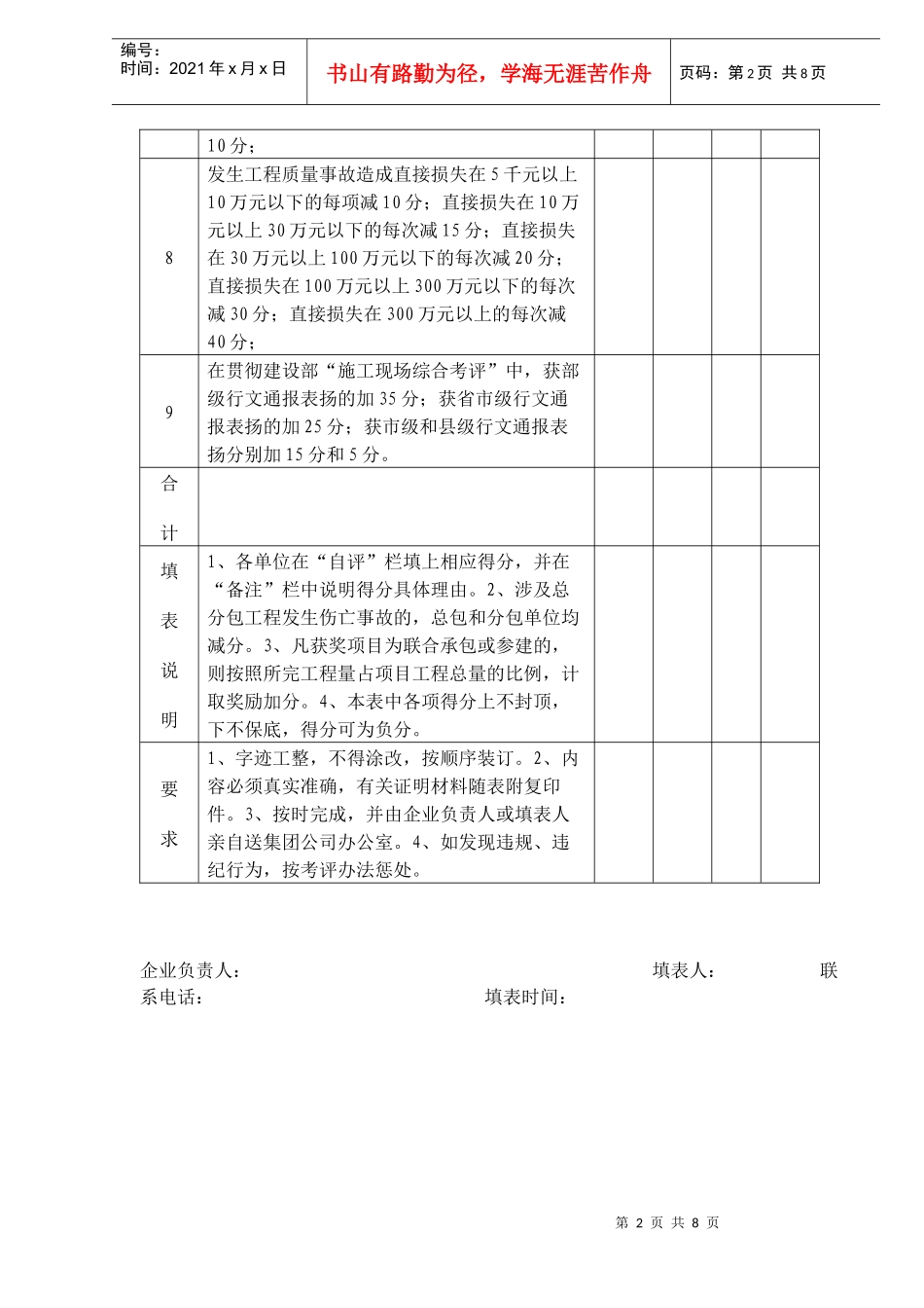 某集团公司动态管理综合考评评分表_第2页