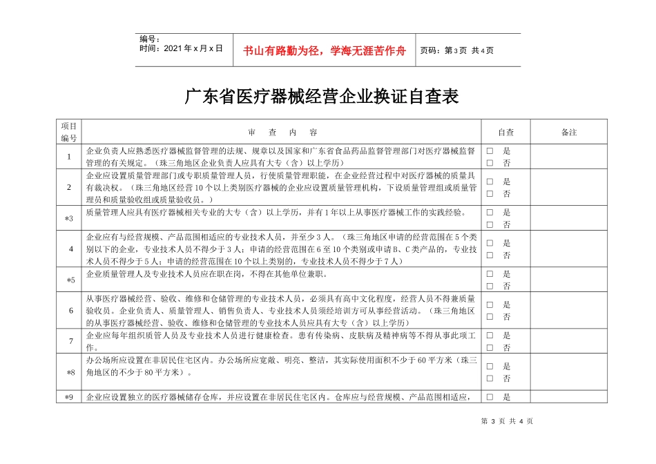 广东省医疗器械经营企业换证自查表doc-一次性使用无菌医_第1页