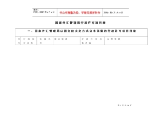 国家外汇管理局行政许可项目表-国家外汇管理局行政许可项目