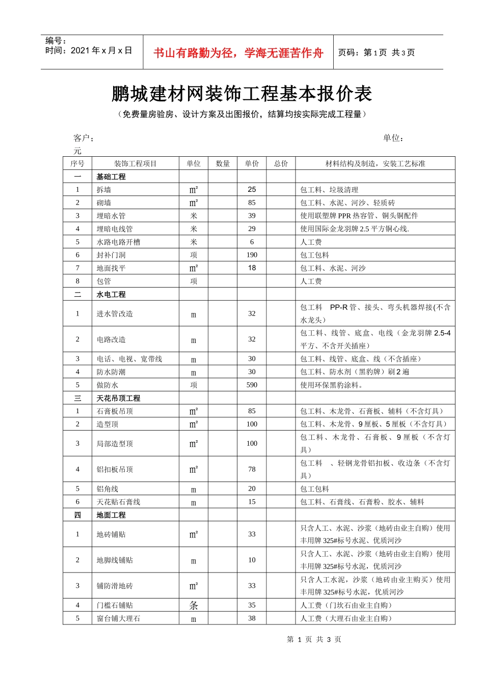 鹏城建材网装饰工程报价表_第1页