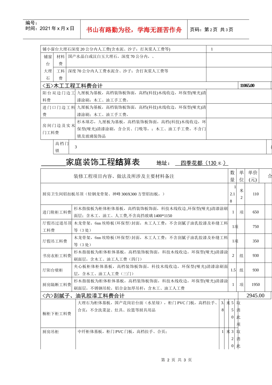 家庭装饰工程结算表_第2页