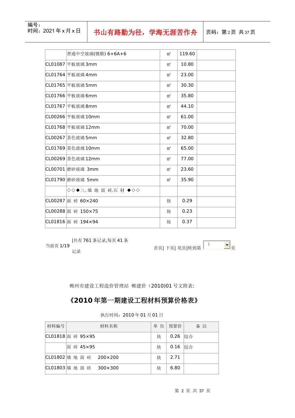 XXXX年第一期建设工程材料预算价格表_第2页