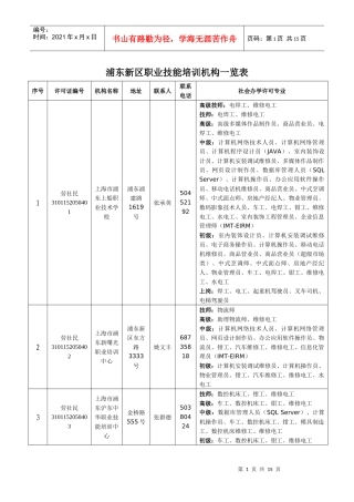 浦东新区职业技能培训机构一览表