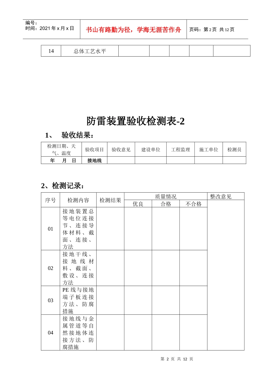 建设工程防雷装置验收检测表_第2页